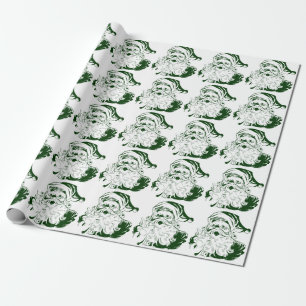 Vintage Christmas, Jolly Santa Claus GREEN Wrapping Paper