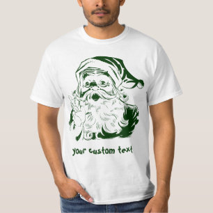 Vintage Christmas, Jolly Santa Claus in Green T-Shirt