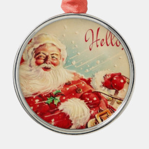 Vintage Christmas, Jolly Santa Claus Metal Tree Decoration