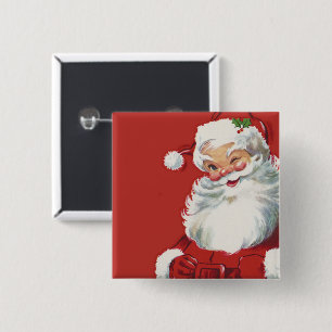 Vintage Christmas, Jolly Santa Claus Winking 15 Cm Square Badge