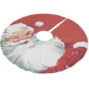 Vintage Christmas, Jolly Santa Claus Winking Brushed Polyester Tree Skirt