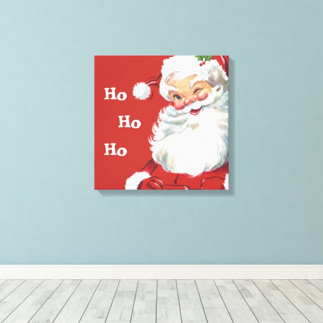 Vintage Christmas, Jolly Santa Claus Winking Canvas Print (Insitu(Wood Floor))