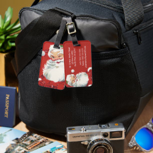 Vintage Christmas, Jolly Santa Claus Winking Luggage Tag