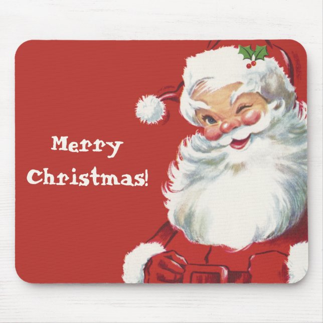Vintage Christmas, Jolly Santa Claus Winking Mouse Mat (Front)