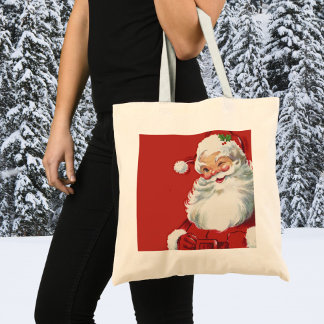 Vintage Christmas, Jolly Santa Claus Winking Tote Bag