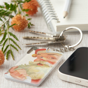 Vintage Christmas, Jolly Santa Claus with a Secret Key Ring
