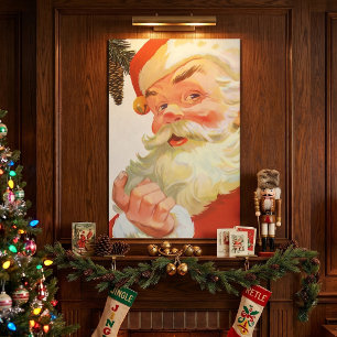 Vintage Christmas, Jolly Santa Claus with a Secret Poster