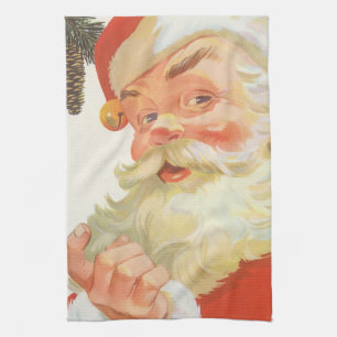 Vintage Christmas, Jolly Santa Claus with a Secret Tea Towel