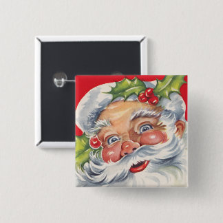 Vintage Christmas, Jolly Santa Claus with His Hat 15 Cm Square Badge