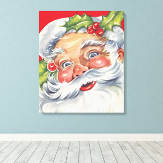 Vintage Christmas, Jolly Santa Claus with His Hat Canvas Print