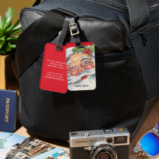 Vintage Christmas, Jolly Santa Claus with His Hat Luggage Tag