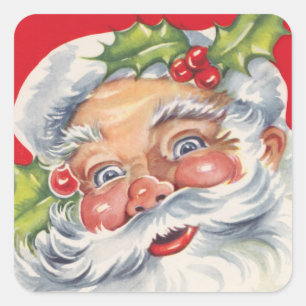 Vintage Christmas, Jolly Santa Claus with His Hat Square Sticker
