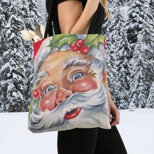Vintage Christmas, Jolly Santa Claus with His Hat Tote Bag
