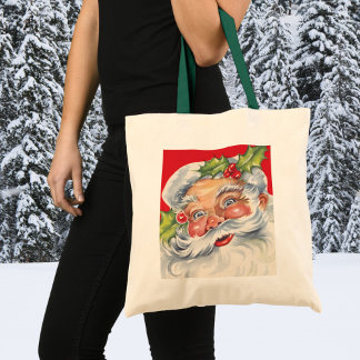 Vintage Christmas, Jolly Santa Claus with His Hat Tote Bag