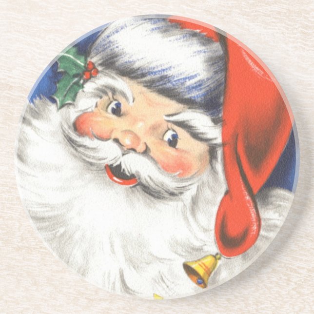 Vintage Christmas, Jolly Santa Claus with Music Coaster (Front)