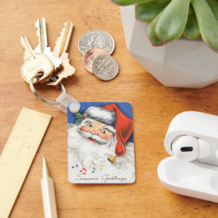 Vintage Christmas, Jolly Santa Claus with Music Key Ring