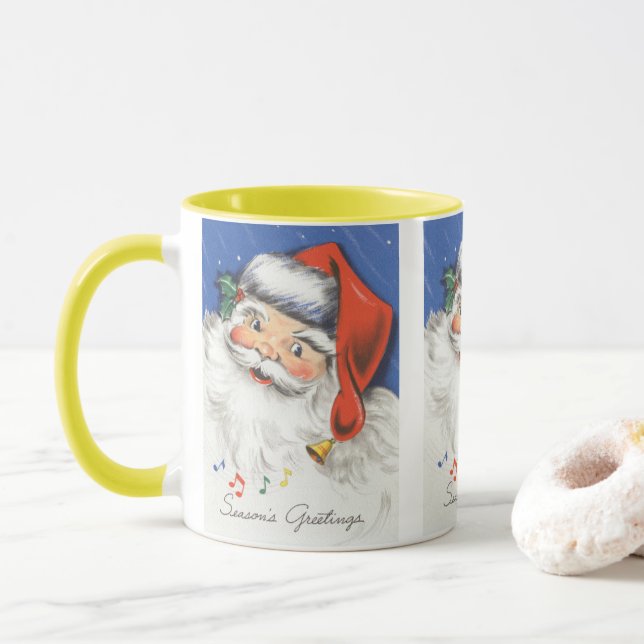 Vintage Christmas, Jolly Santa Claus with Music Mug (With Donut)