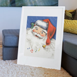 Vintage Christmas, Jolly Santa Claus with Music Poster