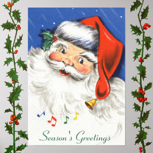 Vintage Christmas, Jolly Santa Claus with Music Poster