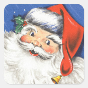 Vintage Christmas, Jolly Santa Claus with Music Square Sticker