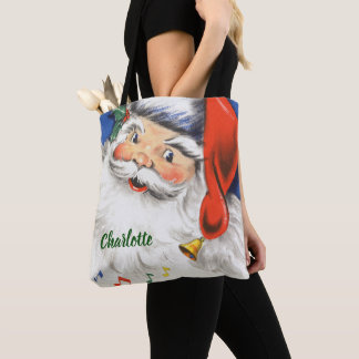 Vintage Christmas, Jolly Santa Claus with Music Tote Bag