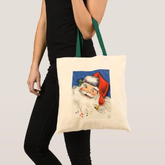 Vintage Christmas, Jolly Santa Claus with Music Tote Bag