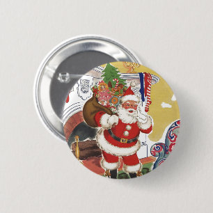 Vintage Christmas, Jolly Santa Claus with Presents 6 Cm Round Badge