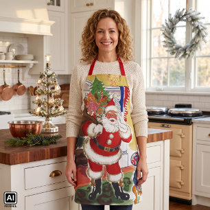 Vintage Christmas, Jolly Santa Claus with Presents Apron