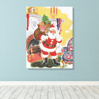 Vintage Christmas, Jolly Santa Claus with Presents Canvas Print