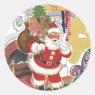 Vintage Christmas, Jolly Santa Claus with Presents Classic Round Sticker