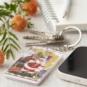 Vintage Christmas, Jolly Santa Claus with Presents Key Ring