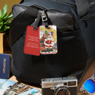 Vintage Christmas, Jolly Santa Claus with Presents Luggage Tag