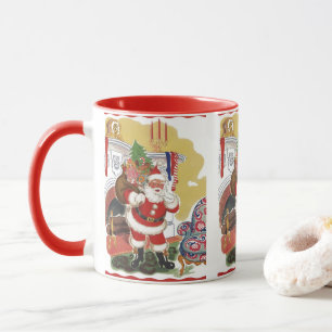 Vintage Christmas, Jolly Santa Claus with Presents Mug