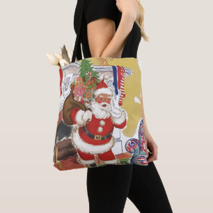 Vintage Christmas, Jolly Santa Claus with Presents Tote Bag
