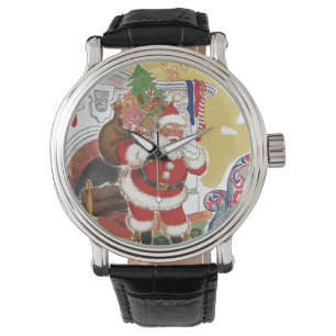 Vintage Christmas, Jolly Santa Claus with Presents Watch