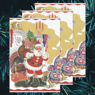 Vintage Christmas, Jolly Santa Claus with Presents Wrapping Paper Sheet