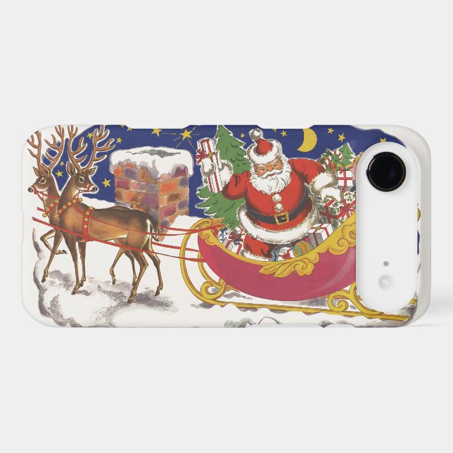 Vintage Christmas, Jolly Santa Claus with Sleigh (Back (Horizontal))