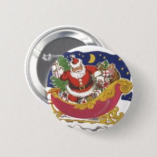 Vintage Christmas, Jolly Santa Claus with Sleigh 6 Cm Round Badge