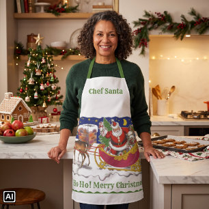 Vintage Christmas, Jolly Santa Claus with Sleigh Apron