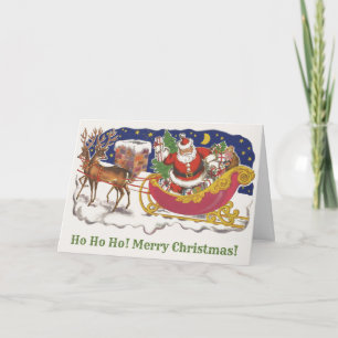 Vintage Christmas, Jolly Santa Claus with Sleigh Card