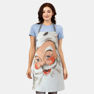 Vintage Christmas, Jolly Santa Claus with Smile Apron