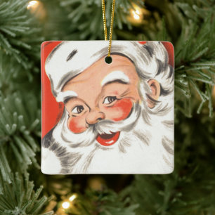 Vintage Christmas, Jolly Santa Claus with Smile Ceramic Tree Decoration