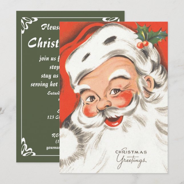 Vintage Christmas, Jolly Santa Claus with Smile Invitation (Front/Back)