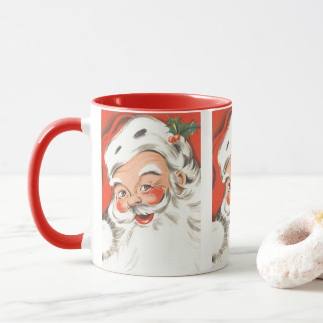 Vintage Christmas, Jolly Santa Claus with Smile Mug (With Donut)