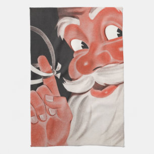 Vintage Christmas, Jolly Santa Claus with String Tea Towel