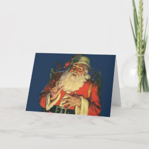 Vintage Christmas, Jolly Santa Claus with Toys Holiday Card