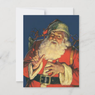 Vintage Christmas, Jolly Santa Claus with Toys Holiday Card