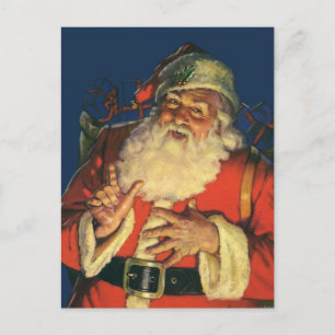 Vintage Christmas, Jolly Santa Claus with Toys Holiday Postcard