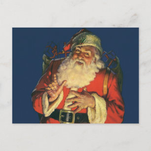 Vintage Christmas, Jolly Santa Claus with Toys Holiday Postcard