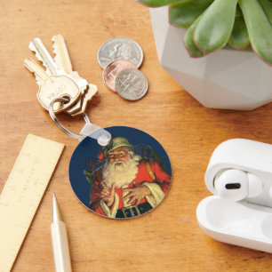 Vintage Christmas, Jolly Santa Claus with Toys Key Ring